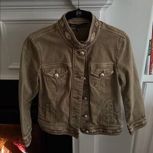 White House Black Market olive Jean Jacket